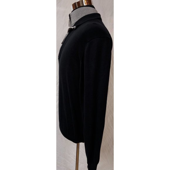 Luchiano Visconti Mens Large Black Silk Blend Double 1/2 Zip Pullover Sweater - Picture 3 of 9